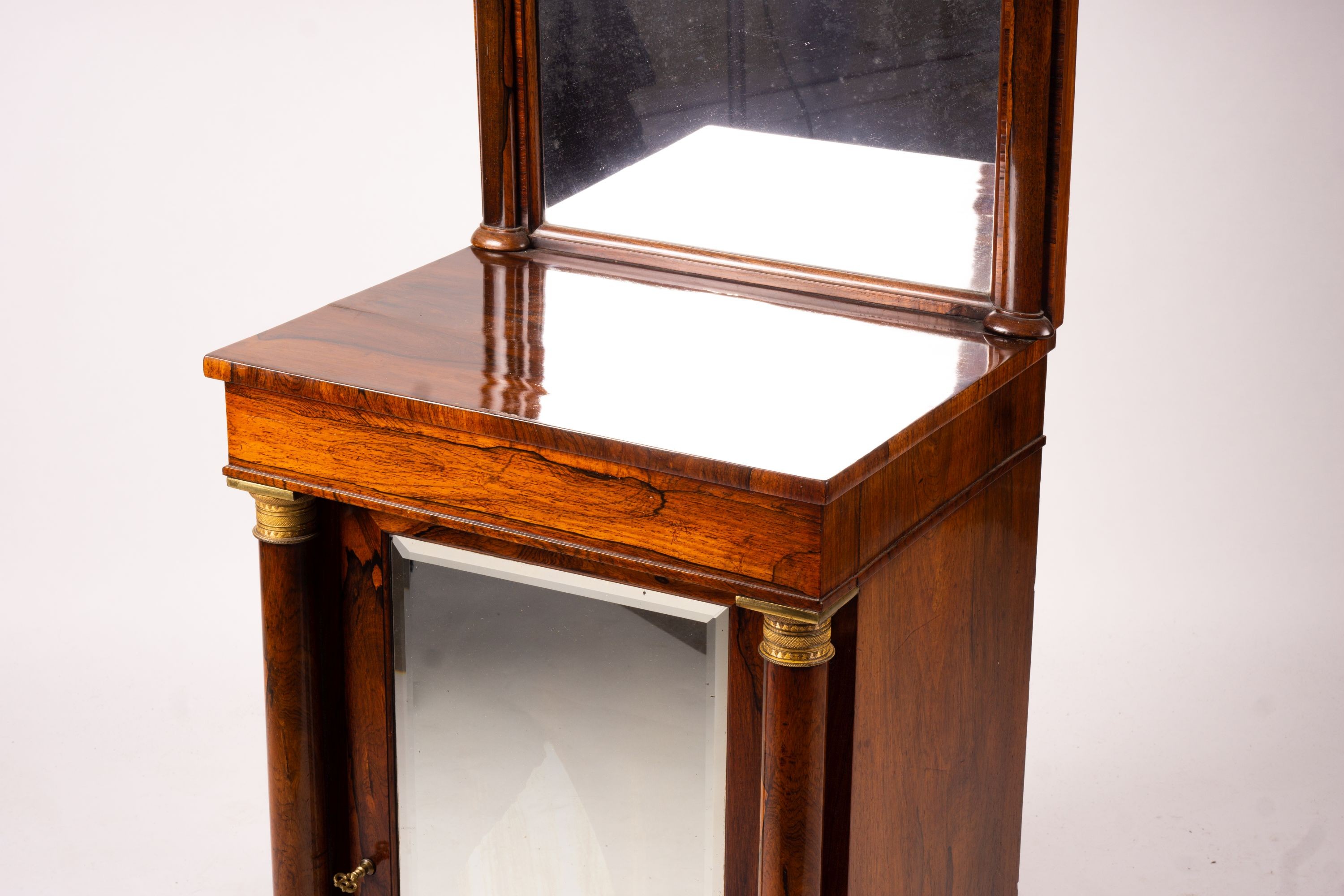 A Victorian rosewood pier cabinet and mirror, width 56cm, depth 40cm, height 200cm